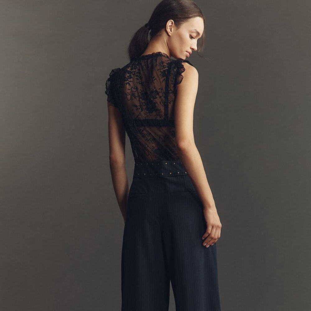 By Anthropologie Lace Pinstripe Jumpsuit 2 tall - Picture 3 of 10
